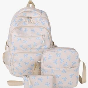Kids Cream and Blue Bow Backpack Set